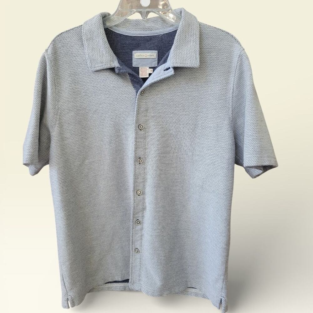 Carbon 2 Cobalt Flipside Knit Mens Medium Button Up Shirt Short Sleeve Casual